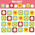 How many objects. Counting educational children game. Study math, numbers, addition for kids