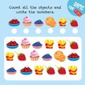 How many objects do you see here. Count and write numbers. Game for children. Math worksheet for kids. Vector color Royalty Free Stock Photo