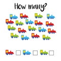 How many objects.Preschool Counting Activities. Printable worksheet. Educational game for children, toddlers and kids preschool ag Royalty Free Stock Photo