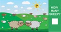 How many sheep, counting game for children. Learning numbers, mathematics. Vector illustration. Royalty Free Stock Photo