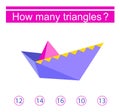 How many triangles? Math game for kids. Task for development of attention and logic. Vector