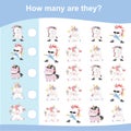 Counting unicorn game for children. Cute unicorn math worksheet.