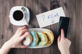 How much calories in sweet donuts, woman hold note with question