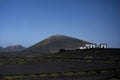 Vinery on the hill among black rocks and sands on Lanzarote Royalty Free Stock Photo