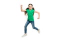 How raise active kid. Free and full of energy. Rules to keep kids active. Girl cute child with long hair feeling awesome Royalty Free Stock Photo