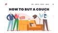 How to Buy a Couch Landing Page Template. Couple Choose Sofa and Lamp in Furniture Store. Family Buying Household Goods