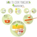 How to cook pancakes recipe, flat style with long shadow. stock vector