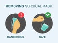 How to correctly remove a surgical or face mask. Royalty Free Stock Photo