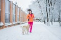 How to Deal With Stray Dogs While Running Outdoors. Running and jogging and street dogs. Runner woman meeting Stray Dog