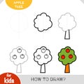 How to draw Apple tree for children. Step by step drawing tutorial Royalty Free Stock Photo