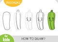 How to draw cartoon Zucchini vegetable. Educational step by step drawing tutorial for children