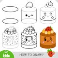 How to draw Chocolate cupcake with a cute face for children. Step by step drawing tutorial