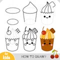 How to draw Chocolate cupcake with a cute face for children. Step by step drawing tutorial