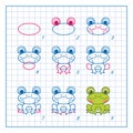 How to Draw Cute Frog, Step by Step Lesson for Kids cartoon vector illustration