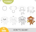 How to draw Cute monkey and banana for children. Step by step drawing tutorial