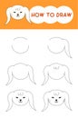 How to draw cute rabbit face cartoon step by step for learning, kid, education, coloring book and easter egg Royalty Free Stock Photo