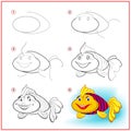 How to draw cute toy fish. Educational page for children. Creation step by step animal illustration. Printable worksheet for kids Royalty Free Stock Photo