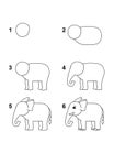 How to draw Elephant step by step cartoon illustration with white background