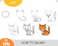 How to draw Ginger cat for children. Step by step drawing tutorial Royalty Free Stock Photo