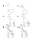 How to draw Giraffe with 6 step cartoon illustration with white background Royalty Free Stock Photo