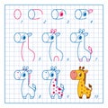 How to Draw Giraffe, Step by Step Lesson for Kids cartoon illustration