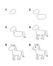 How to draw Horse with 6 step cartoon illustration with white background Royalty Free Stock Photo