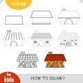 How to draw House for children. Step by step drawing tutorial Royalty Free Stock Photo