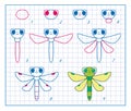 How to Draw Insect, Step by Step Lesson for Kids, Cute Dragonfly Coloring Page