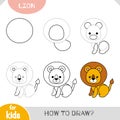 How to draw Lion for children. Step by step drawing tutorial Royalty Free Stock Photo