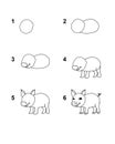 How to draw Pig step by step cartoon illustration with white background Royalty Free Stock Photo