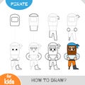 How to draw Pirate character for children. Step by step drawing tutorial
