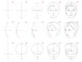 How to draw sketch of human head in different positions. Creation step by step pencil drawing. Educational page for artists.