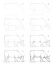 How to draw sketch of imaginary Breton cow. Creation step by step pencil drawing. Education for artists.