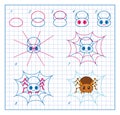 How to Draw Spider, Step by Step Lesson for Kids, Cute Tarantula Coloring Page