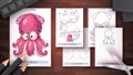 How to Draw a Squid. Step by Step Drawing Tutorial. Draw Guide. Simple Instruction. Coloring Page. Worksheets for Kids