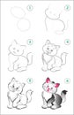 How to draw step by step a cute little kitten. Educational page for kids. Royalty Free Stock Photo