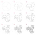 How to draw step-wise Celtic popular symbol Triskel. Creation step by step pencil drawing. Educational page for artists.