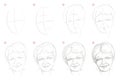 How to draw step-wise imaginary portrait of old smiling women. Creation step by step pencil drawing. Educational page.