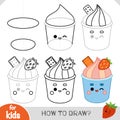 How to draw Strawberry cupcake with a cute face for children. Step by step drawing tutorial