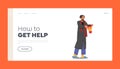 How to Get Help Landing Page Template. Homeless Adult Man Begging Money Holding Hat in Hands, Bagger Lost Work