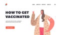 How to Get Vaccinated Landing Page Template. Happy Woman Immunization, Vaccination, Health Care Concept Royalty Free Stock Photo