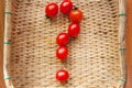 How to grow cherry tomatoes at home? What good is a tomato? How to choose a tomato? Small red cherry tomatoes spill out of a wicke Royalty Free Stock Photo