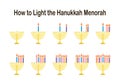 How to light Hanukkah menorah vector illustration isolated on white Royalty Free Stock Photo