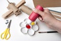 How to make airplane. Hand made toy,zero waste from toilet paper roll and popsicle sticks. For kids and parents. Step 5,put red