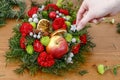 How to make christmas floral arrangement with carnations, chrysanthemum santini flowers and fir