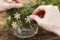 How to make decorative christmas jar for candles with thuja twigs wreath and wooden stars