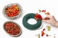 How to make door wreath with rose hip, hawthorn and rowan berry.