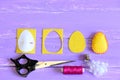 How To Make A Felt Easter Egg Ornament. Yellow Felt Easter Egg, Cut Felt Piece In Shape Of A Egg, Paper Template