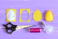 How To Make Felt Egg For Easter. Simple Sewing Guide. Yellow Felt Easter Egg, Cut Felt Pieces In Shape Of A Egg