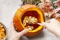 How to make a Thanksgiving centerpiece: bouquet of flowers in pumpkin